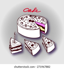 Birthday cake. Piece of cake with candle.