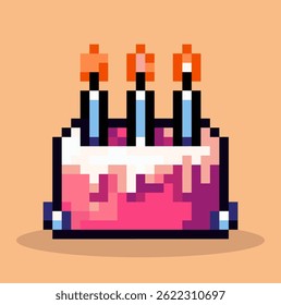 Birthday cake pixel art, vector