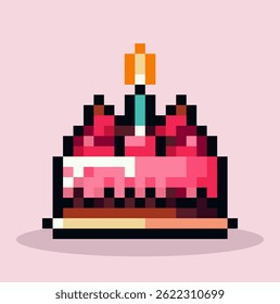 Birthday cake pixel art, vector