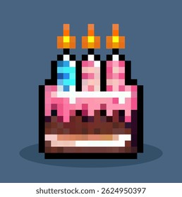 Birthday cake pixel art, vector