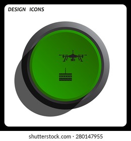 Birthday cake. Quadrocopter. icon. vector design Green Start button, forward, to continue. Flat design style.