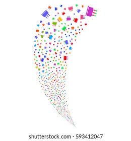 Birthday Cake random fireworks stream. Vector illustration style is flat bright multicolored iconic symbols on a white background. Object fountain constructed from scattered pictographs.