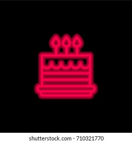 Birthday cake red glowing neon ui ux icon. Glowing sign logo vector