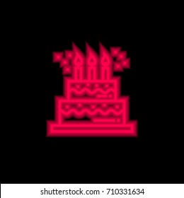 Birthday cake red glowing neon ui ux icon. Glowing sign logo vector
