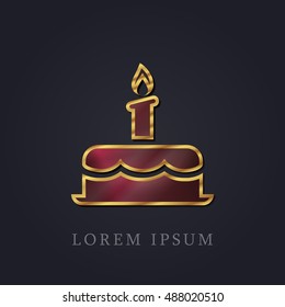 Birthday Cake Red Ruby with Golden Frame Precious Jewellery Icon / Logo Design