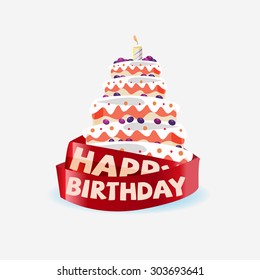 birthday cake with ribbon. birthday concept - vector illustration