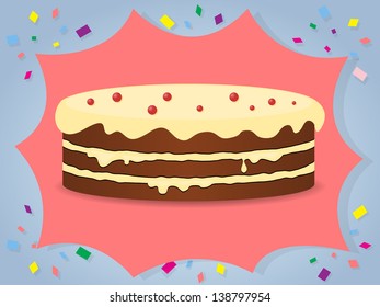 Birthday cake with ribbon, vector.