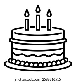 Birthday cake round line vector icon with editable stroke 