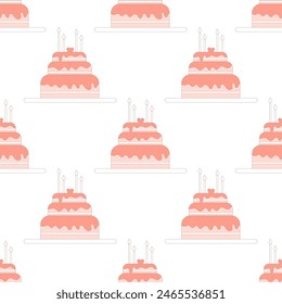 Patrón sin fisuras de pastel de cumpleaños. Celebración de aniversario sin fin de fondo. tapa de repetición de Festiva. Vector dibujado a mano ilustración plana.