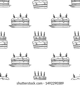 Birthday Cake Seamless Pattern With Hand Drawn or Sketch Style