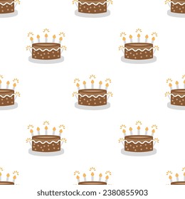 Birthday cake seamless pattern on white background.