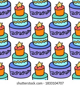 Birthday cake seamless pattern with star and zig zag line.