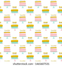 Birthday Cake Seamless Pattern. Vector Illustration of Trendy Greeting Background.