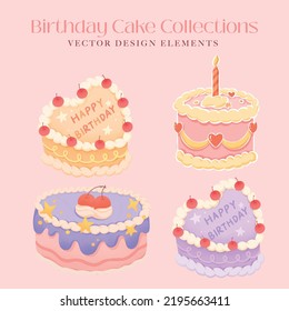 Birthday cake set collection vector 