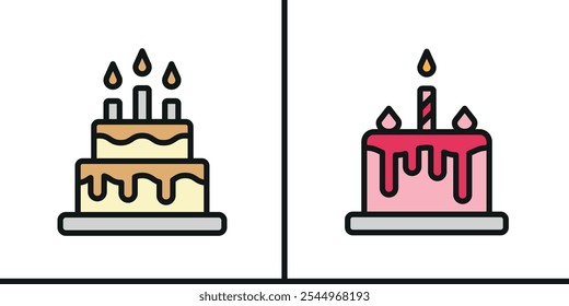 Birthday cake set icon design template modern