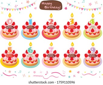 Birthday cake set with strawberry cream