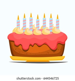 birthday cake with seven candles. Birthday Party Element. vector illustration isolated from background.