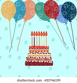 Birthday cake with seven candles. Seven years.
