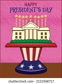 A birthday cake in the shape of the White House.