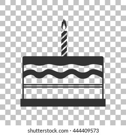 Birthday cake sign. Dark gray icon on transparent background.