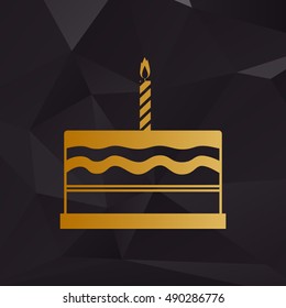 Birthday cake sign. Golden style on background with polygons.