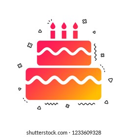 Birthday cake sign icon  Cake and burning candles symbol  Colorful geometric shapes  Gradient cake icon design   Vector