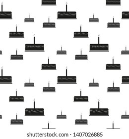 Birthday cake sign icon. Cake with burning candles symbol. Seamless grid lines texture. Cells repeating pattern. White texture background. eps10
