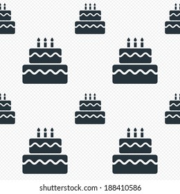 Birthday Cake Sign Icon. Cake With Burning Candles Symbol. Seamless Grid Lines Texture. Cells Repeating Pattern. White Texture Background. Vector