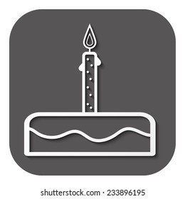 Birthday cake sign icon. Cake with burning candle symbol. Vector illustration