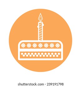 Birthday cake sign icon. Cake with burning candle symbol. Vector illustration