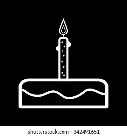 Birthday cake sign icon. Cake with burning candle symbol. Vector illustration