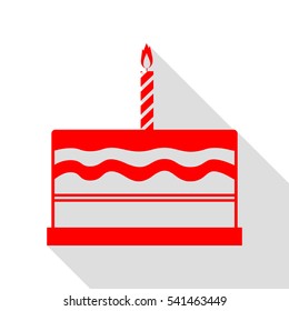 Birthday cake sign. Red icon with flat style shadow path.