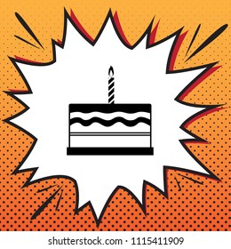 Birthday cake sign. Vector. Comics style icon on pop-art background.