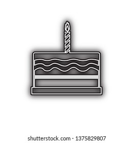 Birthday cake sign. Vector. Double contour black icon with soft shadow at white background. Isolated.