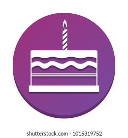 Birthday cake sign. Vector. White icon with flat shadow on purpureus circle at white background. Isolated.