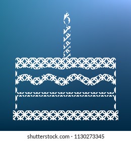 Birthday cake sign. Vector. White textured icon at lapis lazuli gradient background.