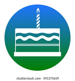 Birthday cake sign. Vector. White icon in bluish circle on white background. Isolated.