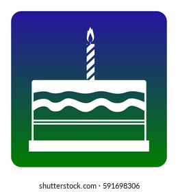 Birthday cake sign. Vector. White icon at green-blue gradient square with rounded corners on white background. Isolated.