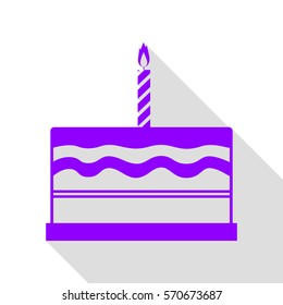 Birthday cake sign. Violet icon with flat style shadow path.