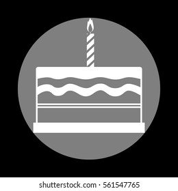 Birthday cake sign. White icon in gray circle at black background. Circumscribed circle. Circumcircle.