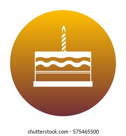 Birthday cake sign. White icon in circle with golden gradient as background. Isolated.