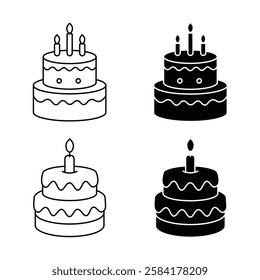 Birthday Cake Silhouette on White Background. Minimalistic, Clean Design for Celebrations, Events, and Party Themed Projects. Fully scalable and customizable for print and digital.