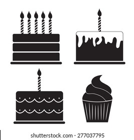 Birthday Cake Silhouette Set Vector Illustration EPS10