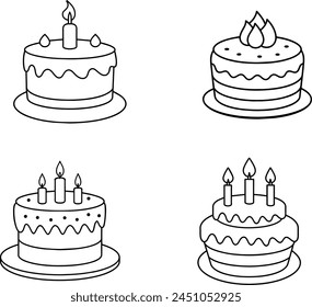 birthday cake silhouette vector illustration line art
