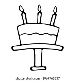 birthday cake single vector illustration. Doodle hand drawn cake for holiday party isolated on white background