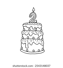 birthday cake sketch vector illustration with number two shape candles