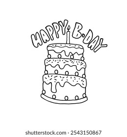 birthday cake sketch vector illustration with text happy b-day