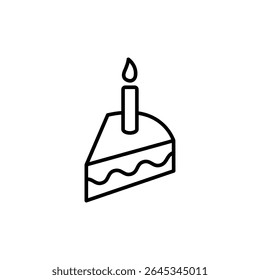 Birthday Cake Slice With A Burning Candle Line Drawing Icon