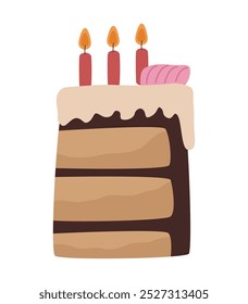 Rebanada de la torta de cumpleaños con la vela aislada