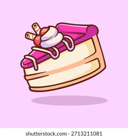 Birthday Cake Slice Floating Cartoon Vector Icon Illustration. Food Object Icon Concept Isolated. Flat Cartoon Style